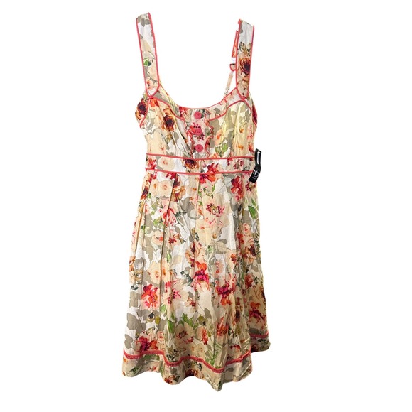 new directions Dresses & Skirts - New Directions Floral Sun Dress Ivory Peach Ruffle Button Smocked Back Size 4